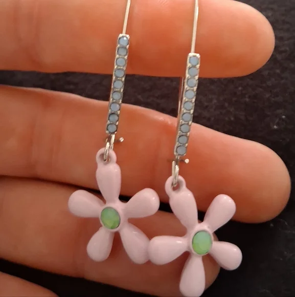 Betsey Johnson Pink and Blue Flower Earrings - Picture 1 of 2